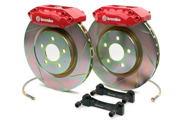 Brembo - Brembo Gran Turismo 4 Piston Rear Brake Kit Red Slotted Rotors